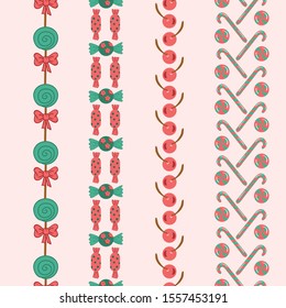 Holiday Candies Vector Seamless Vertical Borders Set