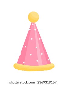Concepto de gorra de vacaciones. Colorido elemento de ropa para el festival. Sombrero rosado para la fiesta. Pegatina para redes sociales y mensajeros. Dibujo vectorial plano de dibujos animados aislado en fondo blanco