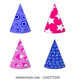Holiday caps set isolated on white background, vector illustration