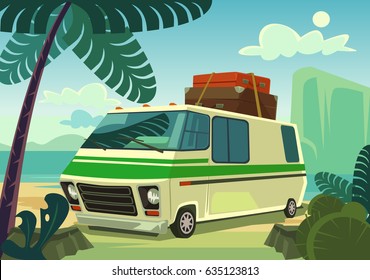 Holiday car. Vector flat cartoon illustration