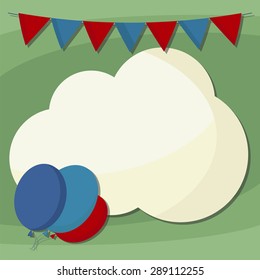 Holiday card with balloons and flags. Holiday card with space for text. Simple flat vector.