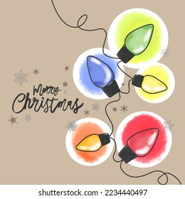 Holiday card with beautiful garlands and snowflakes, beige background, doodle style illustration