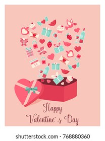Holiday card with box and elements for Valentine's Day