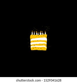 Holiday card with the cake and candles made in vector isolated on the black. Card, banner, poster, sticker.
