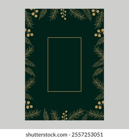 A holiday card with a Christmas tree, decorative plant elements, a background and a copy space. A universal template for a postcard.
