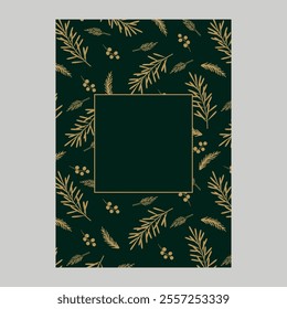 A holiday card with a Christmas tree, decorative plant elements, a background and a copy space. A universal template for a postcard.
