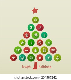 Holiday Card, Christmas tree from flat Icons