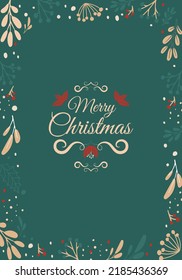 Holiday card with Christmas tree, floral frames and backgrounds. Modern universal artistic templates. Vector illustration. Happy new year