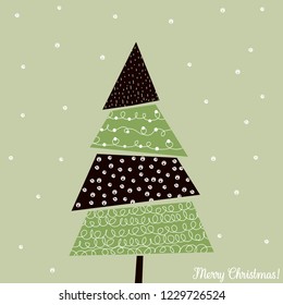 Holiday card with Christmas tree, vector illustration
