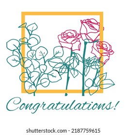 Holiday card, compliment, gift. For any holiday event and celebration.Congratulations square cards with motivations texts. Popular phrases. Frame and roses
