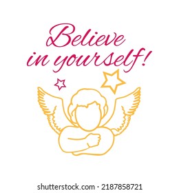 Holiday card, compliment, gift. For any holiday event and celebration.Congratulation square card with motivations text. Popular wish phrases believe in yourself