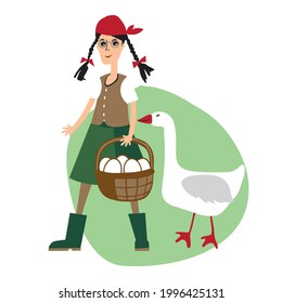 A holiday card with a cute girl and a goose. It can be used for a children's holiday and creativity or a postcard.