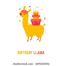 Holiday card with cute lama and presents.
