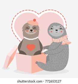 Holiday card with cute sloths. Perfect for Valentine's Day