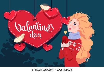 holiday card to the day of St. Valentine's Day with a girl. Vector illustration