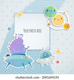 Holiday card design. Baby shower. Monsters ans alians.