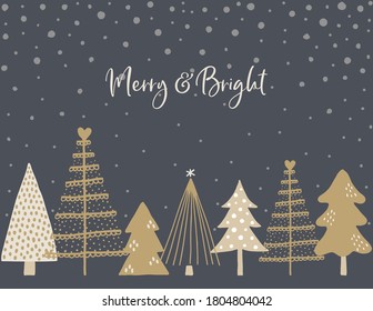 Holiday card design with hand drawn trees. Clean and simple. whimsical doodle style. Can be used for poster, banner, wall decor, flyer, etc.