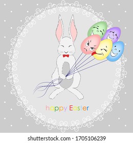 holiday card.  easter bunny with balloons on a gray background.  vector image