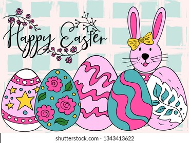 Holiday card. Easter bunny. Easter poster, banner, flyer, promotion. Happy Easter