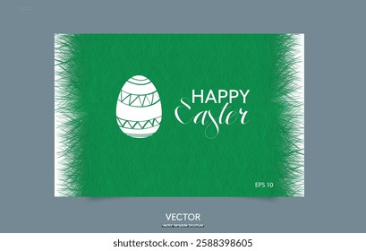 Holiday card with Easter egg and grass background. Spring Easter Greeting Design
