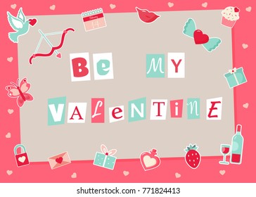 Holiday card with elements for Valentine's Day