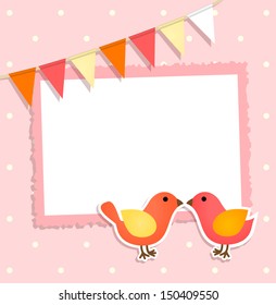 Holiday card with festive flags and birds and place for your text or photo