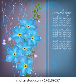holiday card with forget-me-not flowers, vector