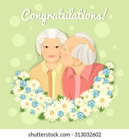 Holiday card. Grandparents Day. Married couple. Grandmother and grandfather. Card. Congratulations to the parents. The inscription. Love. Long-term relationship. Older Persons.