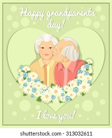 Holiday card. Grandparents Day. Married couple. Grandmother and grandfather. Card. Congratulations to the parents. The inscription. Love. Long-term relationship. Older Persons.