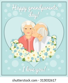 Holiday card. Grandparents Day. Married couple. Grandmother and grandfather. Card. Congratulations to the parents. The inscription. Love. Long-term relationship. Older Persons.