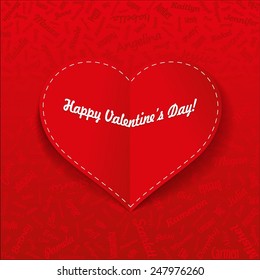 Holiday Card. Heart from famous woman's names with title. Valentines day. (vector)