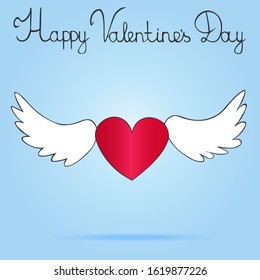 Holiday card heart with wings. Casts a shadow. Isolated background. Idea for sticker, holiday card, book, magazine. Valentine day, wedding. Holiday print.