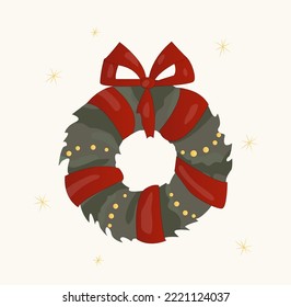 a holiday card or invitation card. Christmas wreath and sprigs of mistletoe