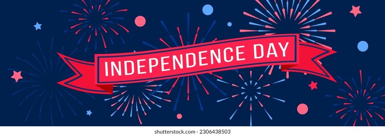 Holiday card, invitation with hand-held fireworks in the colors of the USA flag. Independence Day July 4th. Vector illustration background, web banner. EPS 10.