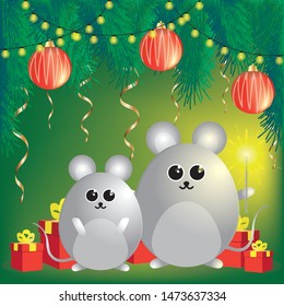 Holiday card or invitation. Happy New Year and Merry Christmas. Modern frame with fir branches. Vector image.