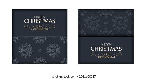 Holiday card Merry christmas in dark blue color with abstract blue pattern