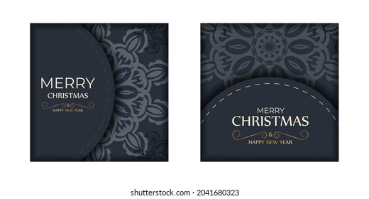 Holiday card Merry christmas in dark blue color with winter blue ornament