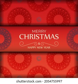 Holiday card Merry Christmas Red color with luxurious burgundy pattern