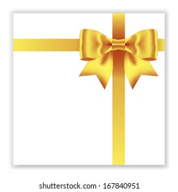 Holiday card notes with gold gift bow with ribbons, vector
