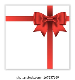 Holiday card notes with red gift bow with ribbons, vector