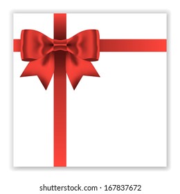 Holiday card notes with red gift bow with ribbons, vector