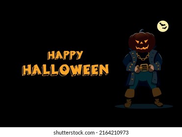 Holiday card, poster for Halloween. Vector illustration with a cartoon character and an inscription.