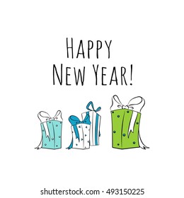 Holiday card with presents illustration.