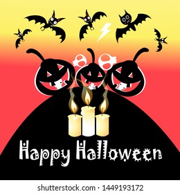 Holiday card with pumpkins and bats for Halloween. An example for a banner or flyer for Halloween.