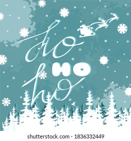 Holiday card with snowflake pattern and Santa Claus on the teal background 