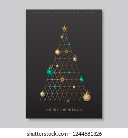 Holiday card with a stylized Christmas tree and colorful shiny balls