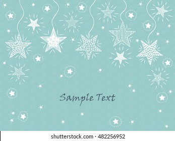 Holiday card template with Hand drawn doodle shiny Stars - vector illustration