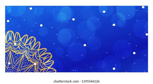 Holiday card template with mandala pattern. For business card, meditation class. Vector illustration