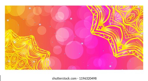 Holiday card template with mandala pattern. For business card, meditation class. Vector illustration