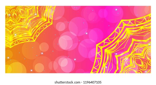 Holiday card template with mandala pattern. For business card, meditation class. Vector illustration